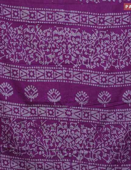 Muslin cotton saree purple and grey with allover batik prints and printed border