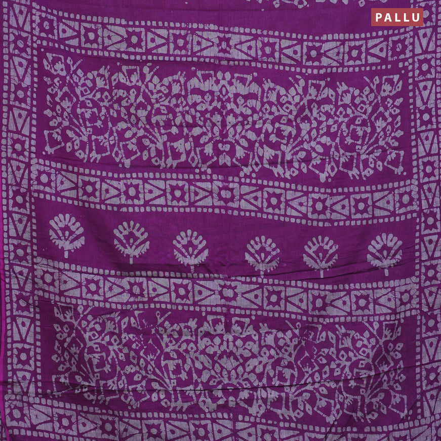 Muslin cotton saree purple and grey with allover batik prints and printed border