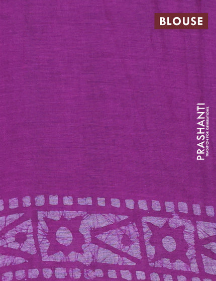 Muslin cotton saree purple and grey with allover batik prints and printed border