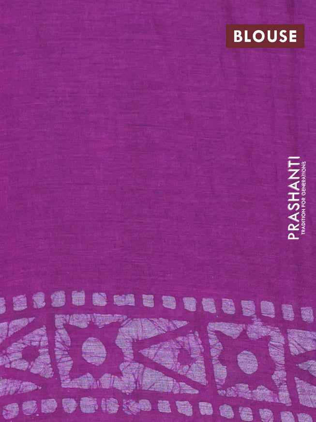 Muslin cotton saree purple and grey with allover batik prints and printed border