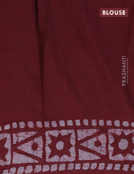 Muslin cotton saree dark maroon and grey with allover batik prints and printed border