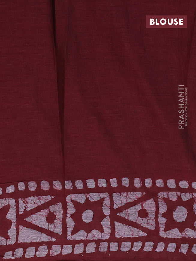 Muslin cotton saree dark maroon and grey with allover batik prints and printed border