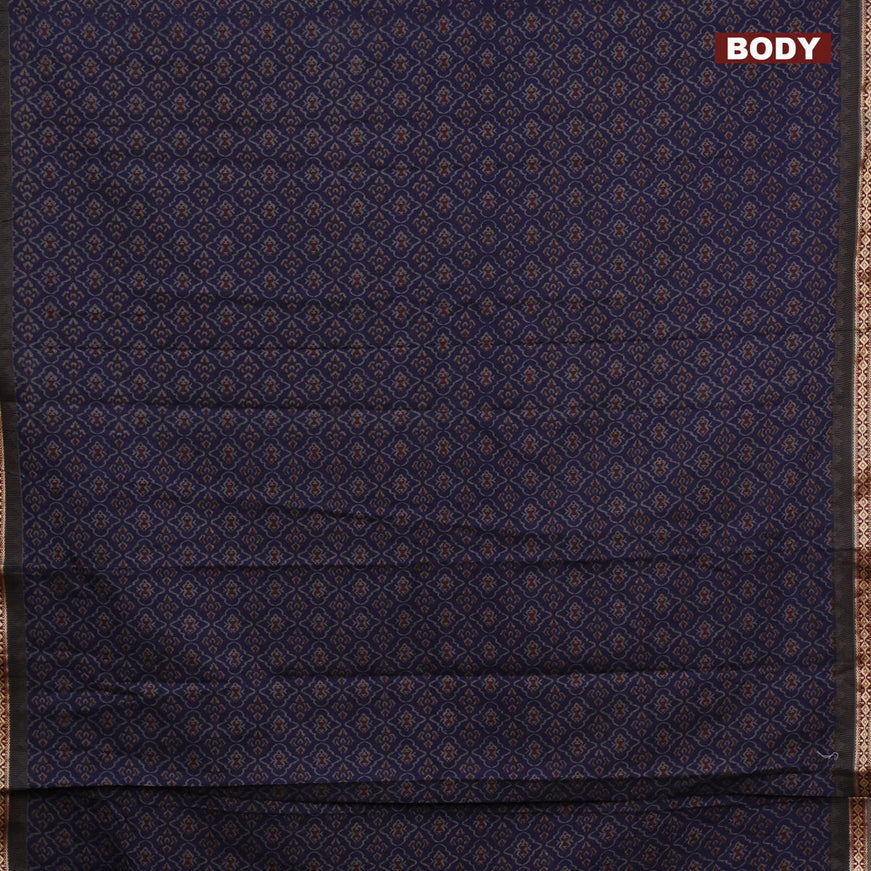 Muslin cotton saree navy blue and grey with allover ikkat prints and thread woven border