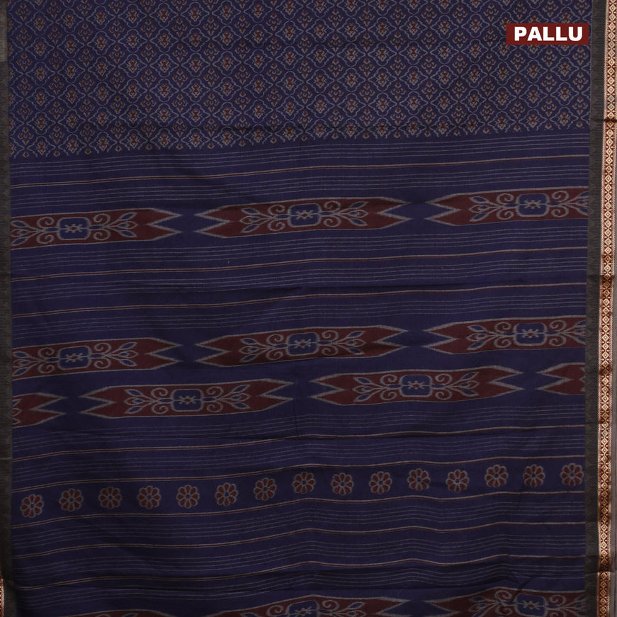 Muslin cotton saree navy blue and grey with allover ikkat prints and thread woven border