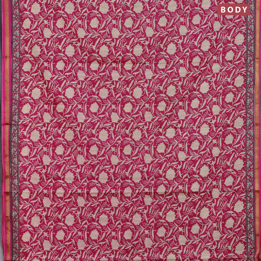 Muslin cotton saree pink with allover floral prints and small zari woven border