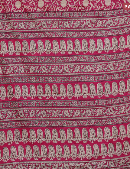 Muslin cotton saree pink with allover floral prints and small zari woven border