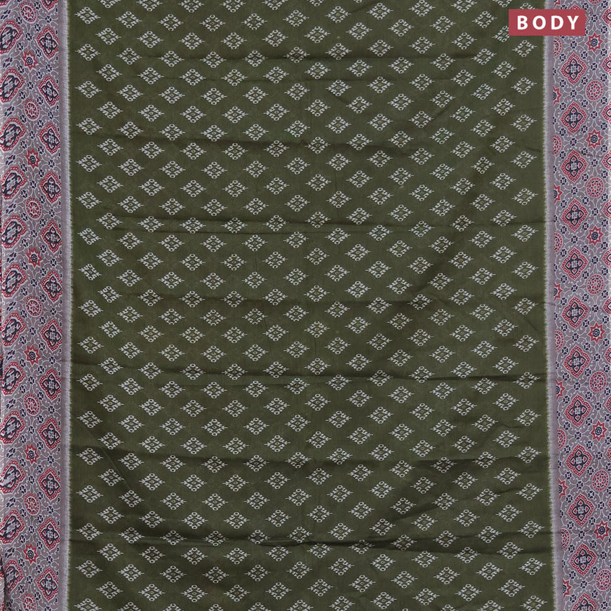 Muslin cotton saree sap green and grey with allover ikkat butta prints and ajrakh printed border