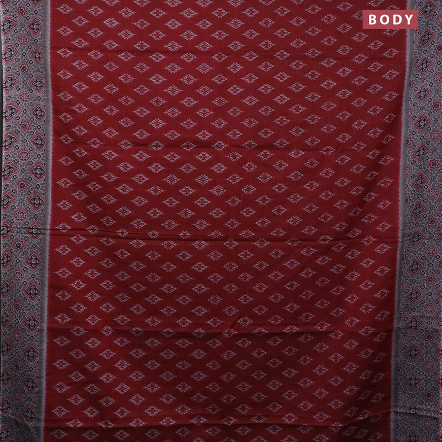 Muslin cotton saree maroon and grey with allover ikkat butta prints and ajrakh printed border