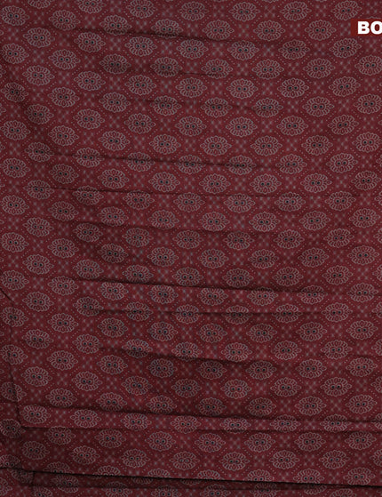 Muslin cotton saree maroon and grey with allover ikkat prints and thread woven border