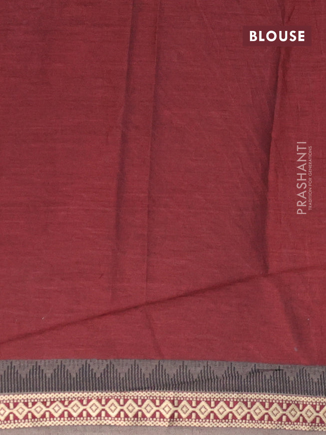 Muslin cotton saree maroon and grey with allover ikkat prints and thread woven border