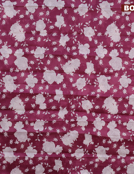 Muslin cotton saree magenta pink and off white with allover floral prints and printed border