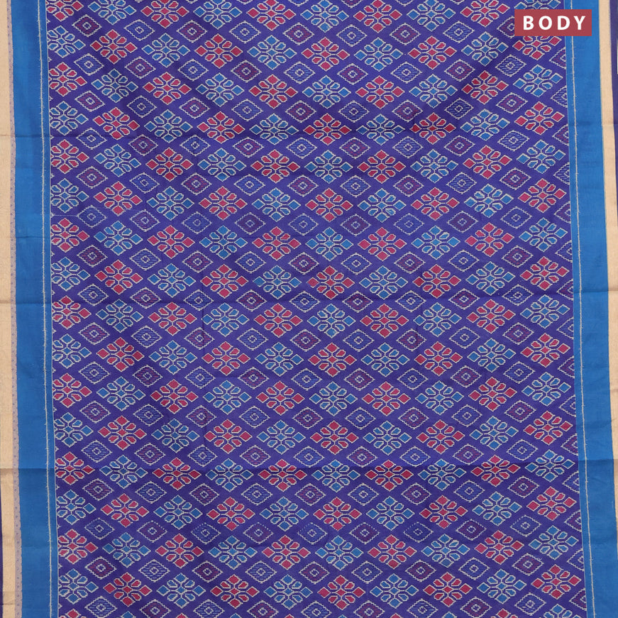 Muslin cotton saree blue and cs blue with allover ikkat prints and small zari woven border