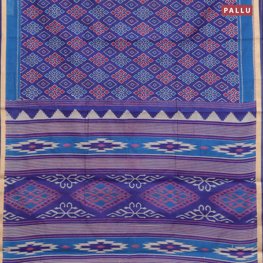 Muslin cotton saree blue and cs blue with allover ikkat prints and small zari woven border