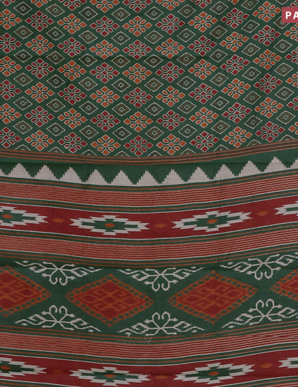 Muslin cotton saree green and maroon with allover ikkat prints and small zari woven border