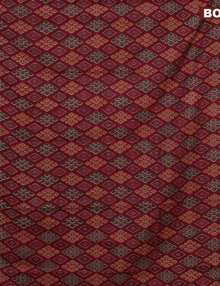 Muslin cotton saree maroon and rust shade with allover ikkat prints and small zari woven border