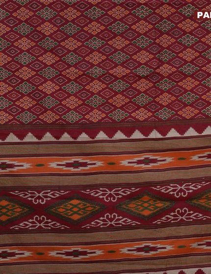 Muslin cotton saree maroon and rust shade with allover ikkat prints and small zari woven border