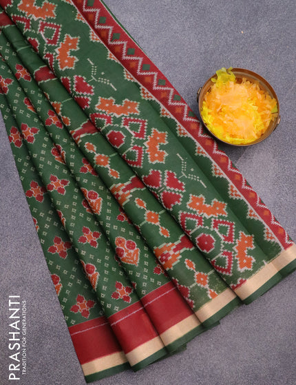 Muslin cotton saree green and maroon with allover ikkat prints and small zari woven border