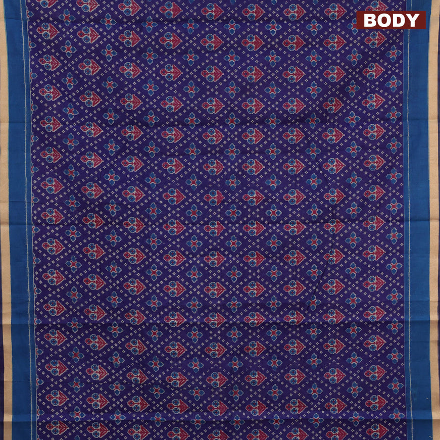 Muslin cotton saree blue and cs blue with allover ikkat prints and small zari woven border