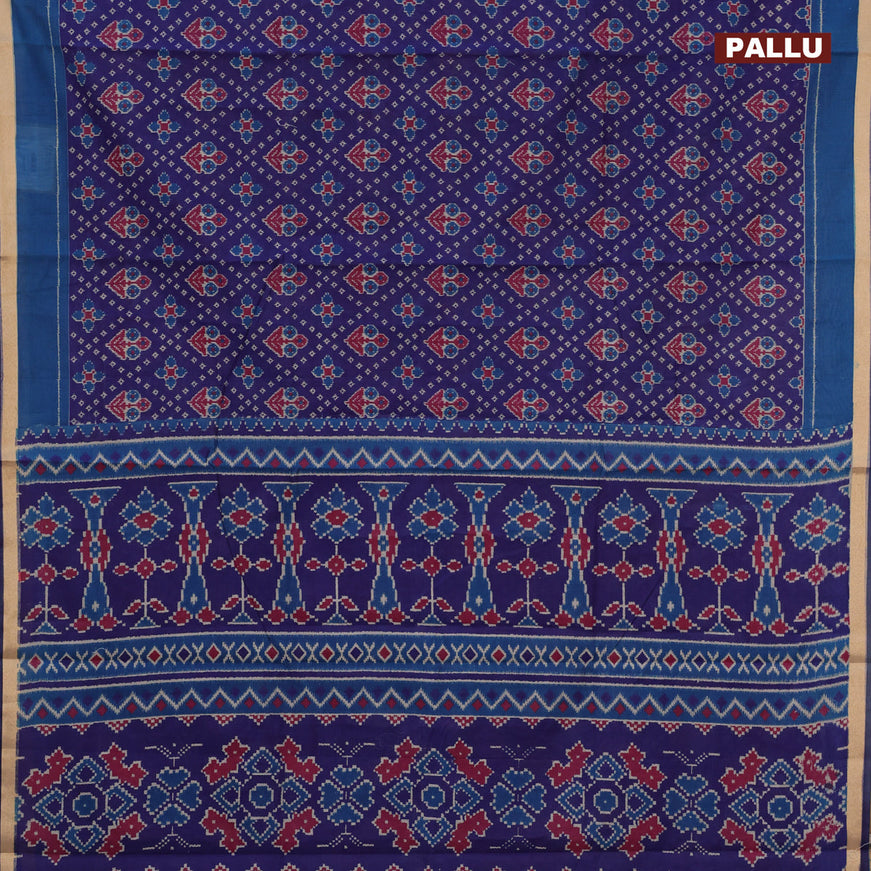 Muslin cotton saree blue and cs blue with allover ikkat prints and small zari woven border