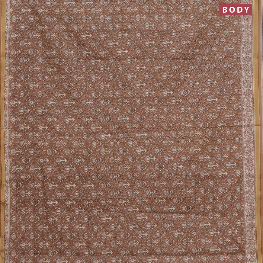 Muslin cotton saree brown with allover prints and printed border