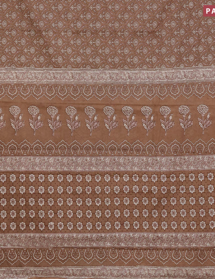 Muslin cotton saree brown with allover prints and printed border