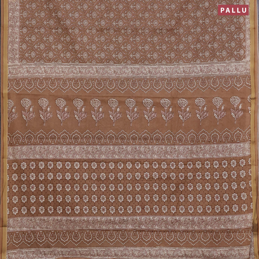 Muslin cotton saree brown with allover prints and printed border