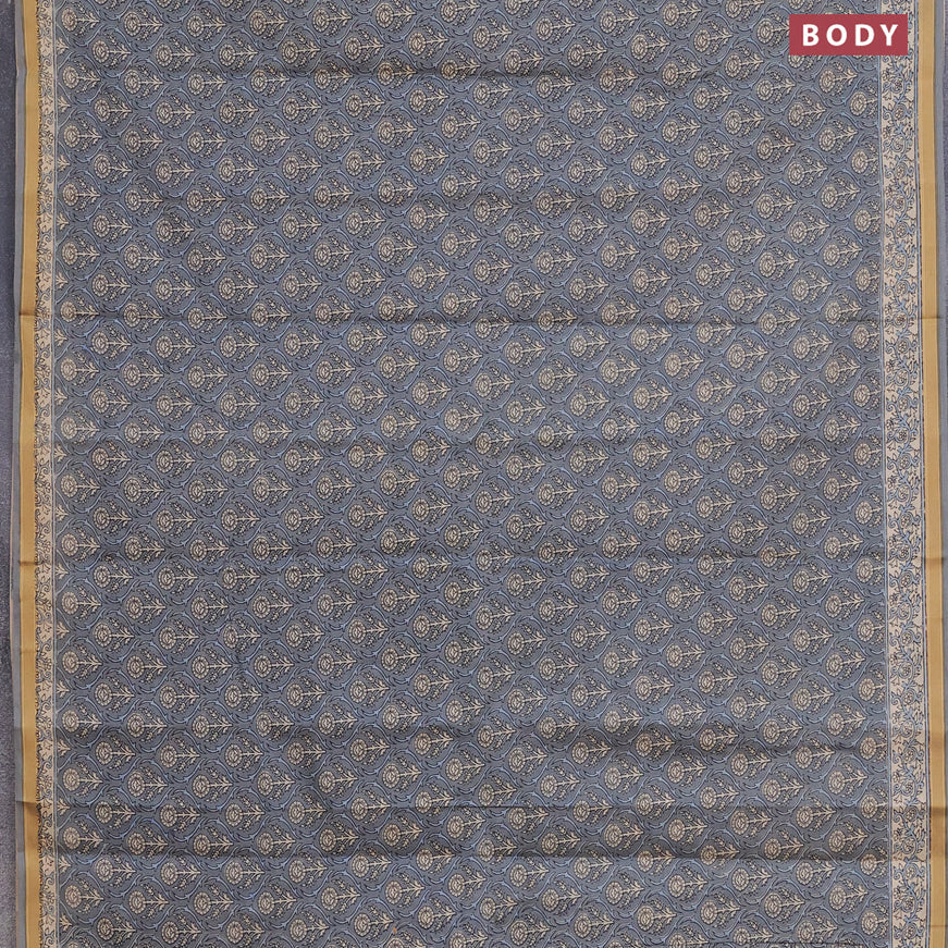 Muslin cotton saree grey with allover prints and printed border