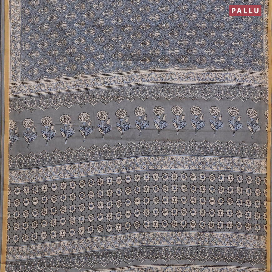 Muslin cotton saree grey with allover prints and printed border