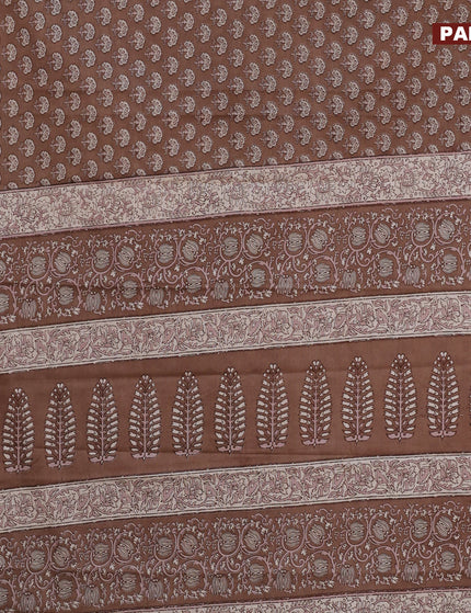 Muslin cotton saree brown with allover floral butta prints and printed border