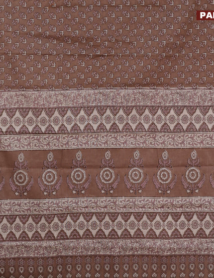 Muslin cotton saree brown with allover floral butta prints and printed border