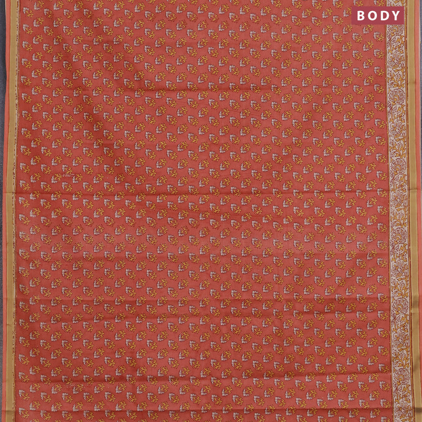 Muslin cotton saree peach shade with allover floral butta prints and printed border