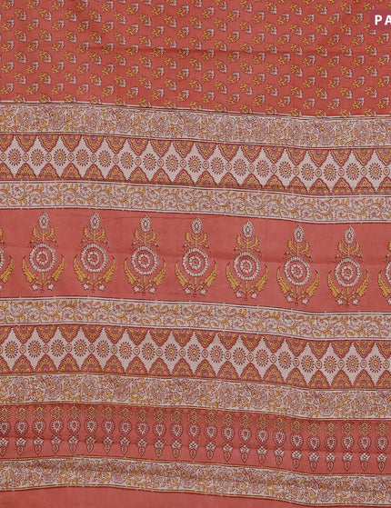 Muslin cotton saree peach shade with allover floral butta prints and printed border