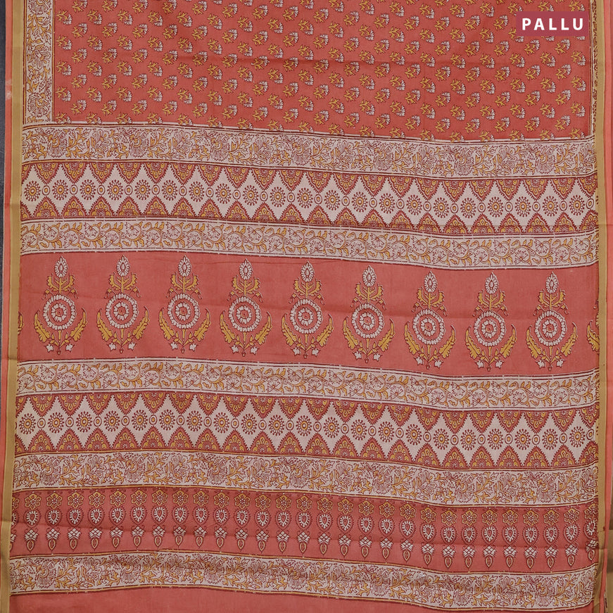 Muslin cotton saree peach shade with allover floral butta prints and printed border