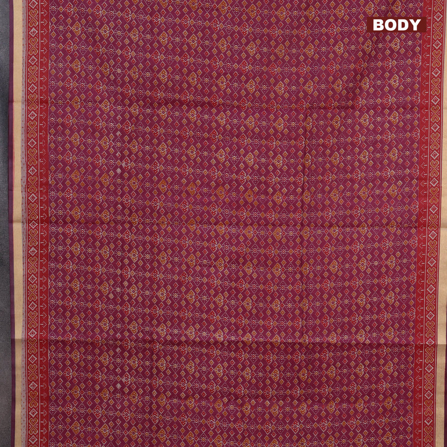 Muslin cotton saree magenta pink and red with allover ikkat prints and small zari woven border