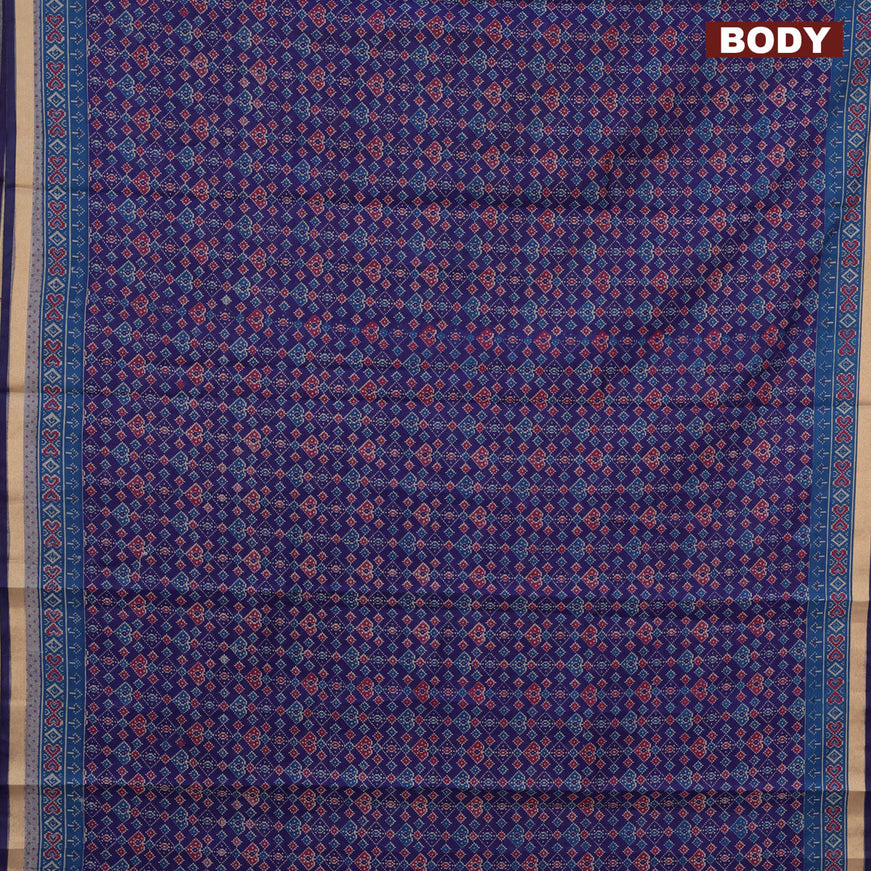 Muslin cotton saree blue and cs blue with allover ikkat prints and small zari woven border