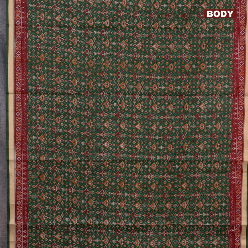 Muslin cotton saree green and maroon with allover ikkat prints and small zari woven border