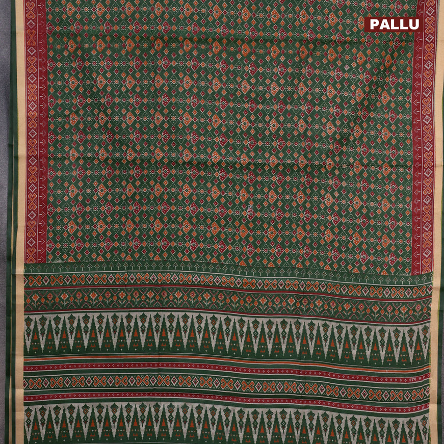 Muslin cotton saree green and maroon with allover ikkat prints and small zari woven border