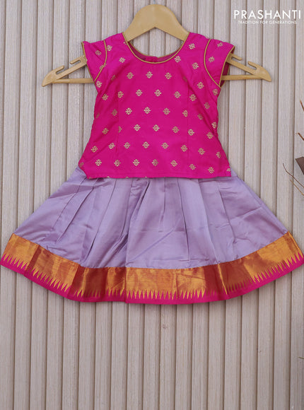 Silk kids lehenga pink and mild lavender with allover zari woven buttas and zari woven border for 0-6 months