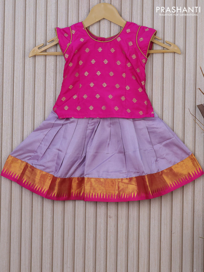 Silk kids lehenga pink and mild lavender with allover zari woven buttas and zari woven border for 0-6 months