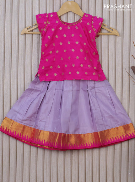 Silk kids lehenga pink and grey with zari woven floral buttas and zari woven border for 1 year