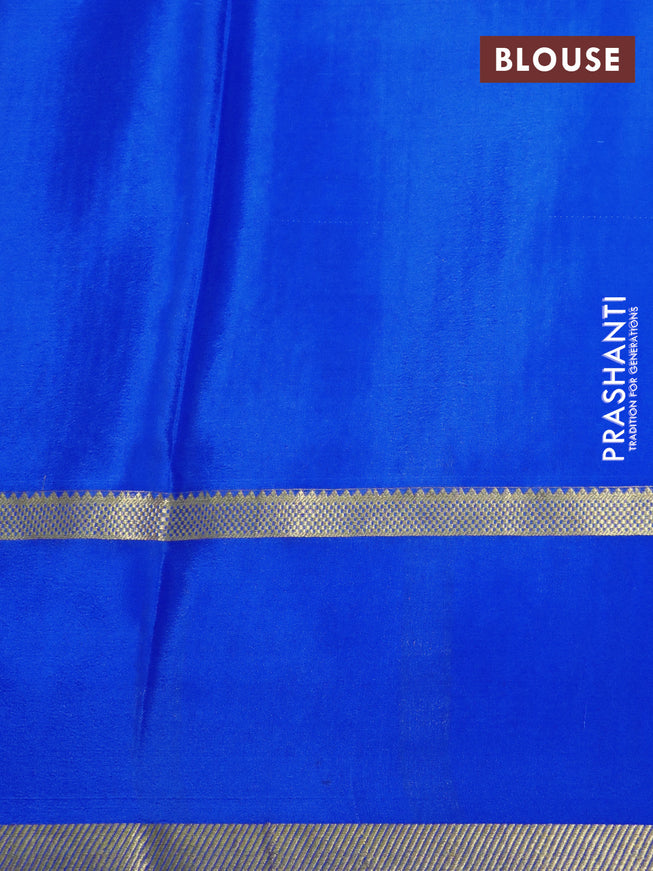 Pure mysore silk saree mango yellow and royal blue with allover zari checked pattern and zari woven border