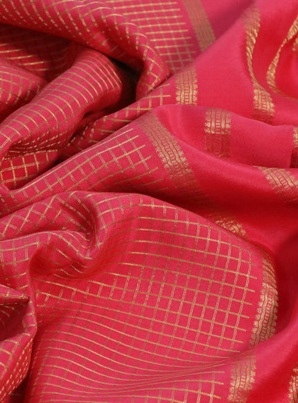 Pure mysore silk saree peach pink with allover zari checked pattern and zari woven border