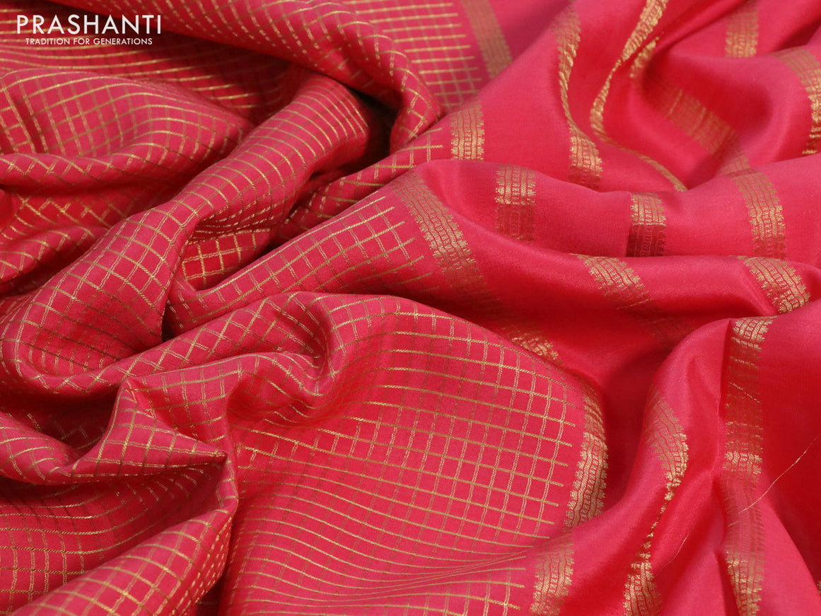 Pure mysore silk saree peach pink with allover zari checked pattern and zari woven border