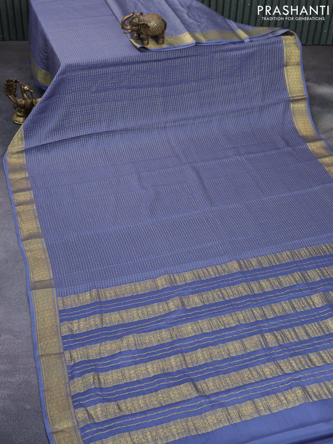 Pure mysore silk saree grey with allover zari checked pattern and zari woven border