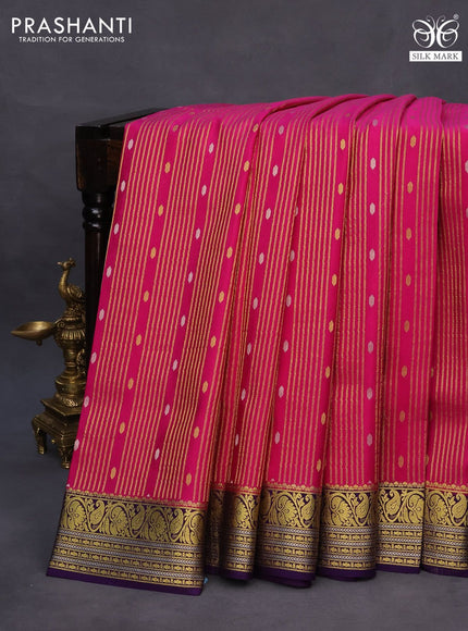 Pure mysore silk saree pink and deep purple with allover zari weaves and zari woven border