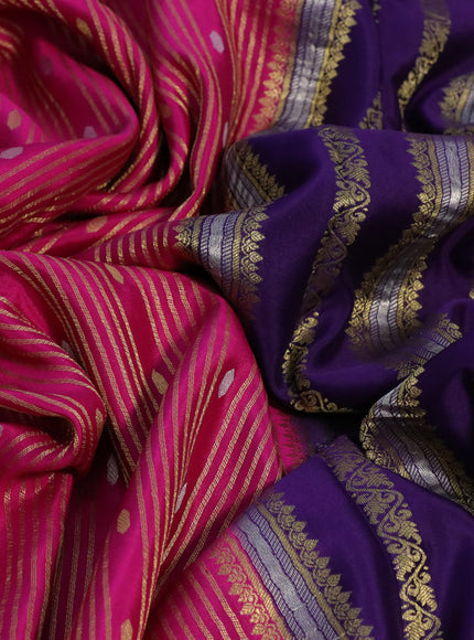 Pure mysore silk saree pink and deep purple with allover zari weaves and zari woven border