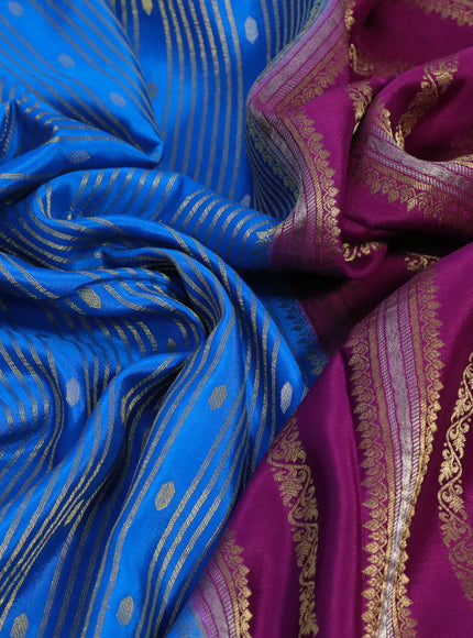 Pure mysore silk saree cs blue and purple with allover zari weaves and zari woven border