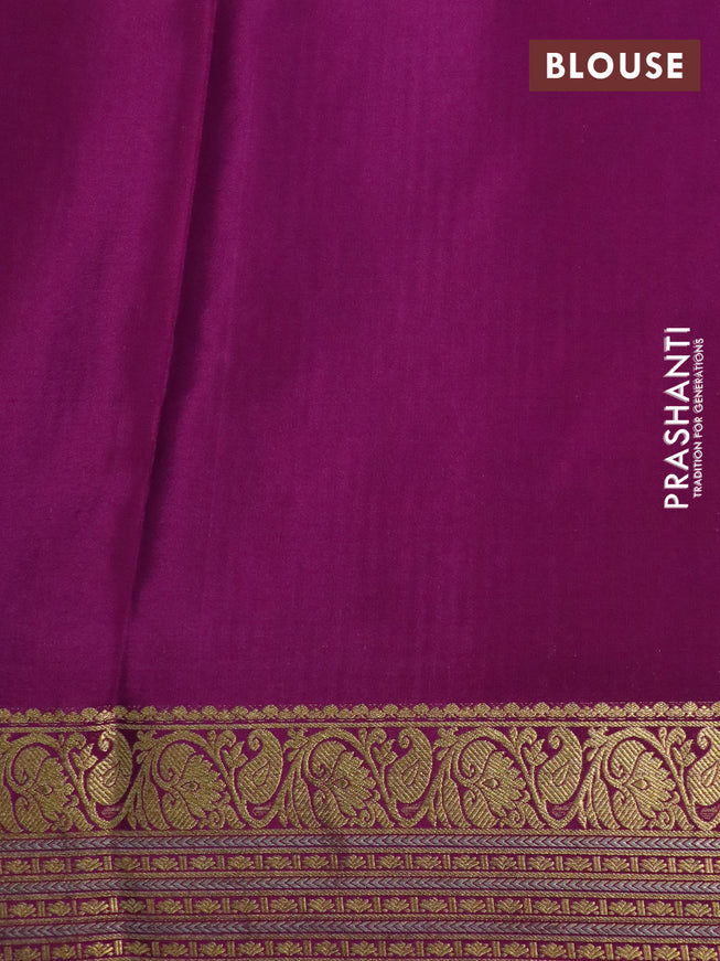 Pure mysore silk saree cs blue and purple with allover zari weaves and zari woven border