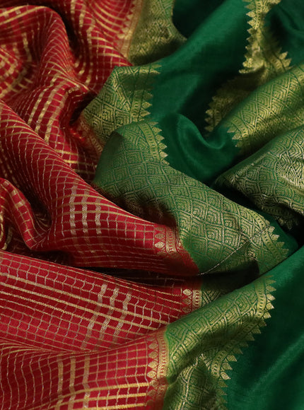 Pure mysore silk saree red and green with allover zari checked pattern and zari woven border