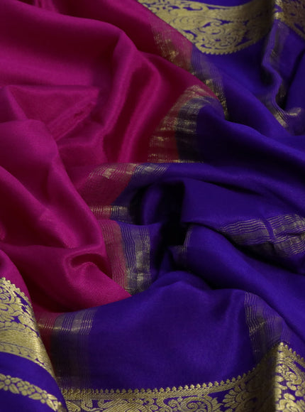 Pure mysore silk saree pink and blue cs blue with plain body and zari woven border